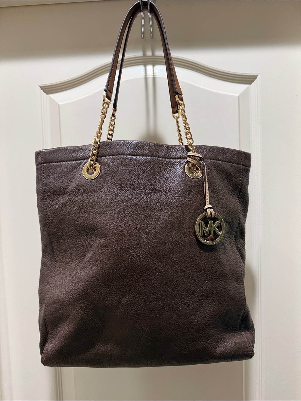 Michael Kors Dark Brown Leather Tote with Gold Hardware